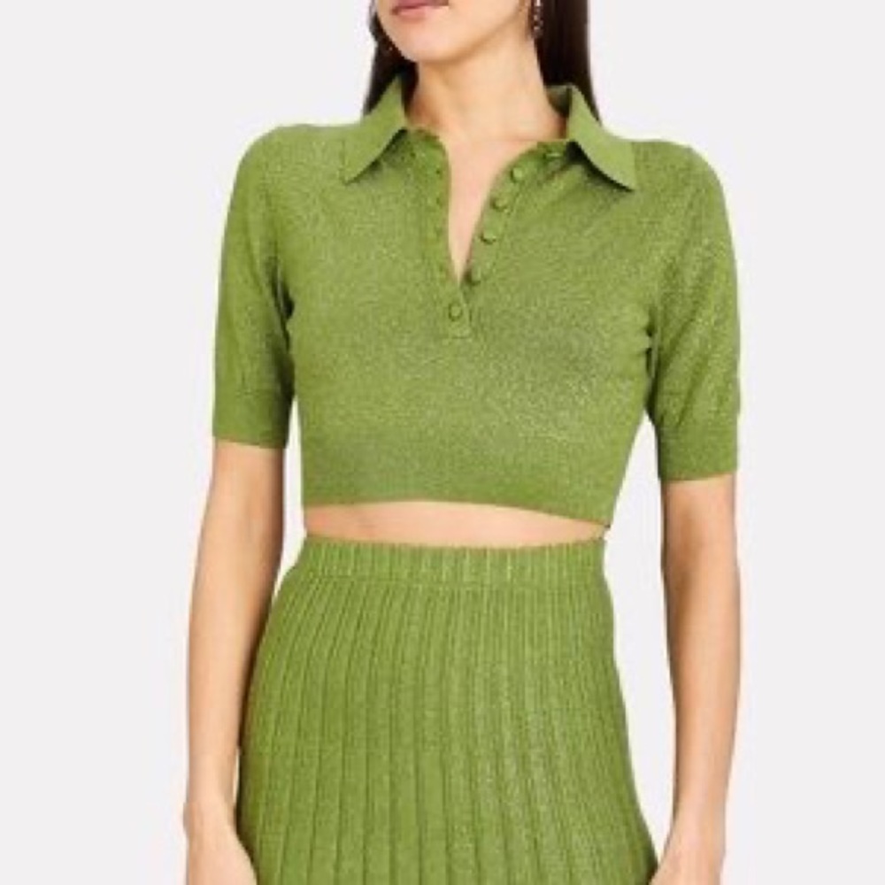 RONNY KOBO Madigan Cropped Lurex Polo Top